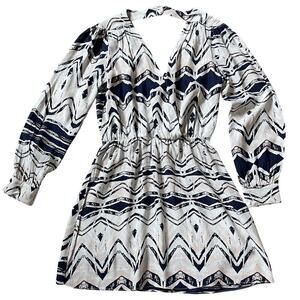 Parker 100% Silk Dress | Chevron Aztec Print, Open Back, Boho, Size M, MSRP $340